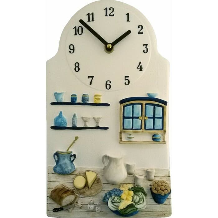 Horloge murale pour décor cuisine en céramique peinte à la main