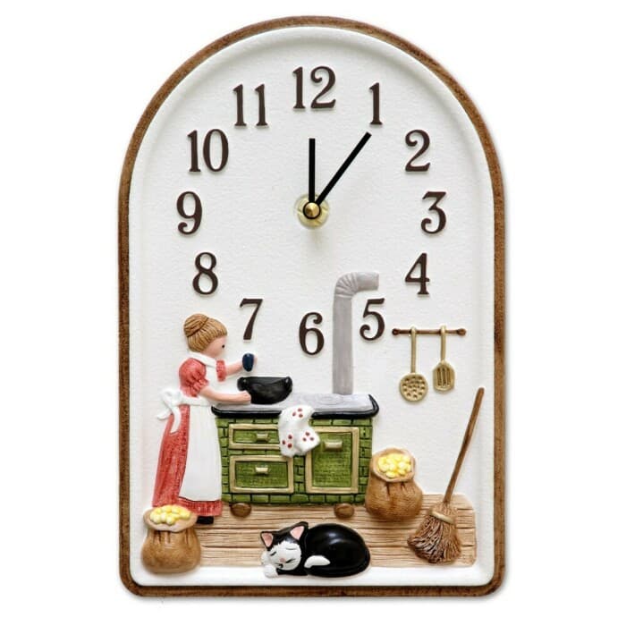 Horloge murale pour cuisine en céramique scène de vie traditionnelle