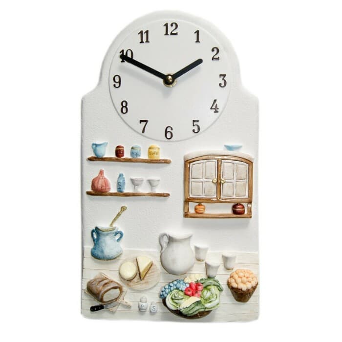 Horloge de cuisine en céramique décor brun peinte à la main