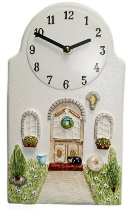 Horloge murale pour cuisine décorative motif maison de campagne en céramique